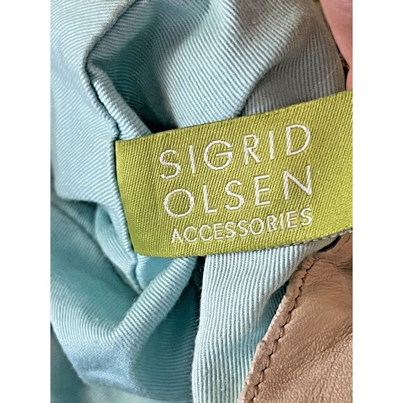 Vintage Sigrid Olsen Leather Hobo Bucket Bag Drawstring Cottagecore Y2K Beige - Picture 16 of 16